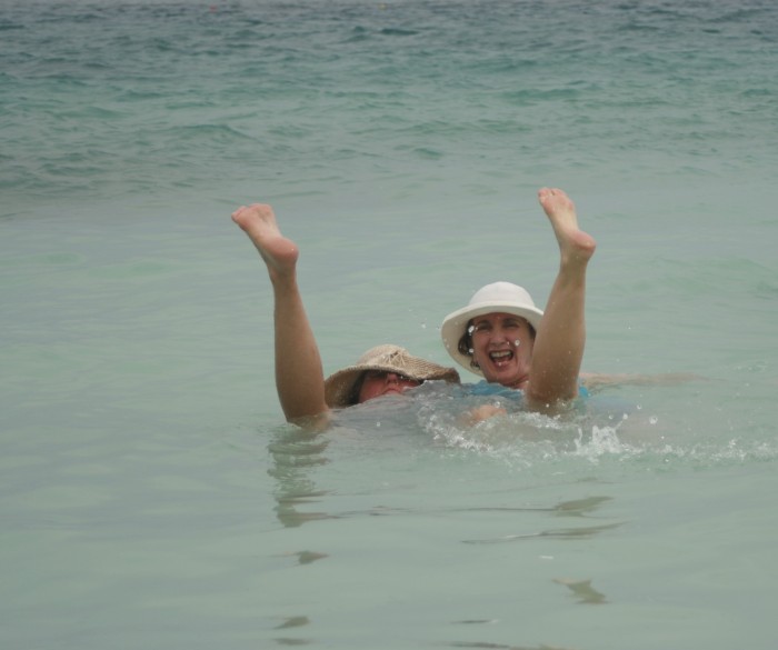 Teresa and Lynda swimming in Mexico